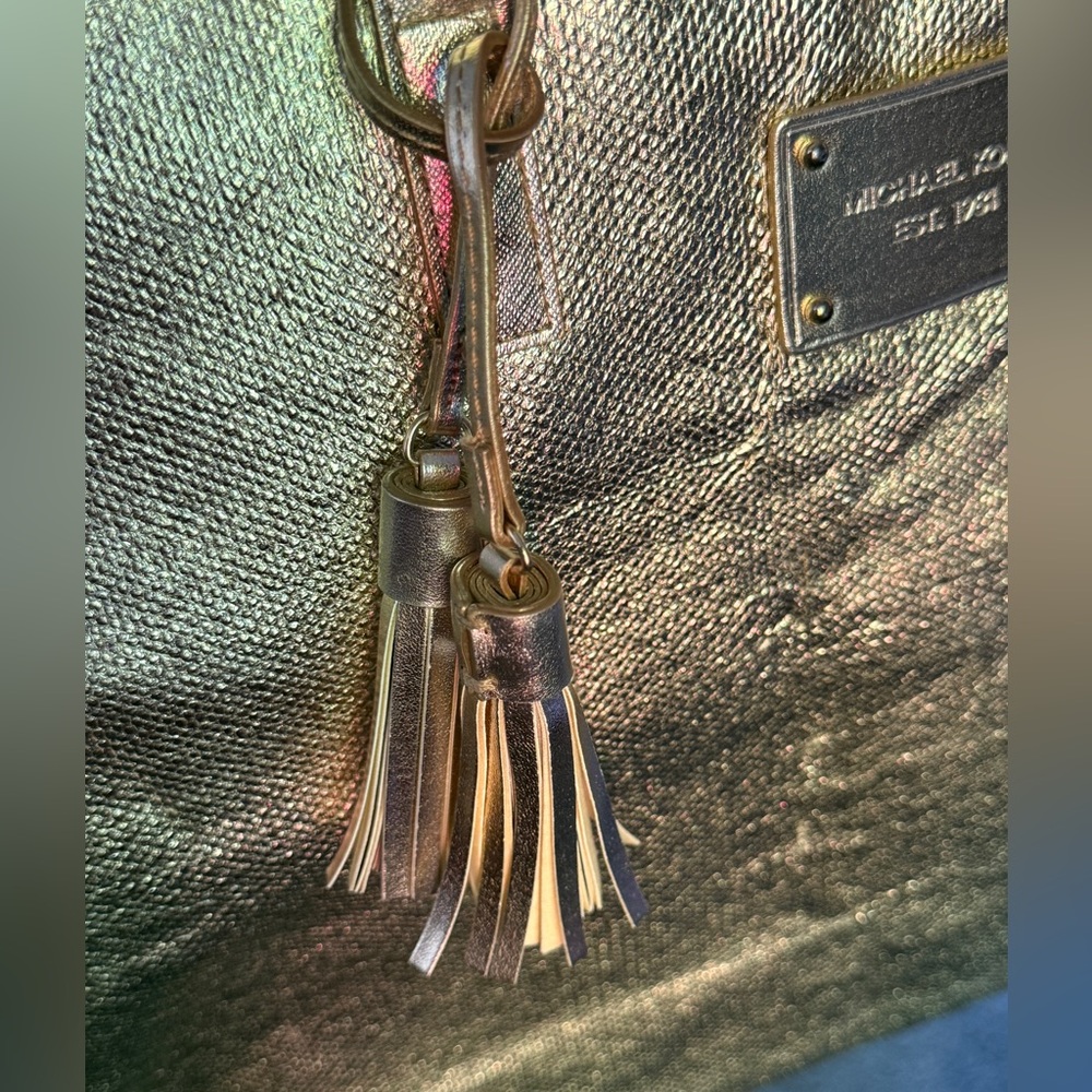 Michael Kors Gold Metallic Tote Bag with Tassels! - Picture 4 of 15